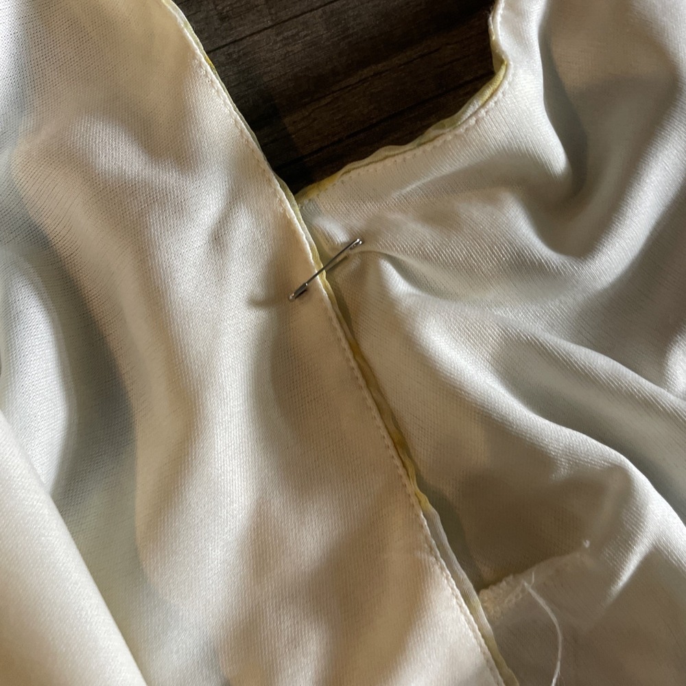 Lauren Ralph Lauren Black Label Yellow & White Sheer Smock Dress Tiered Slvls 4P - Picture 9 of 10